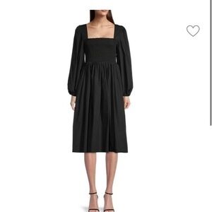 Toccin Smocked Puff Sleeve Black MIDI Dress